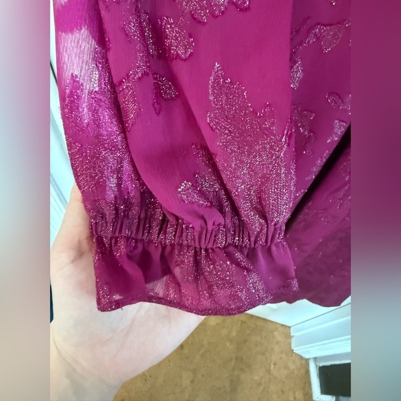 NWT Maggy London Women’s Fuschia Nila Chiffon Lace Bishop Sleeve Dress Size 16 - Picture 5 of 10